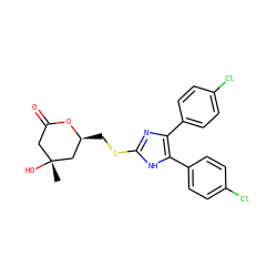 C[C@@]1(O)CC(=O)O[C@@H](CSc2nc(-c3ccc(Cl)cc3)c(-c3ccc(Cl)cc3)[nH]2)C1 ZINC000013730477