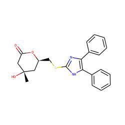 C[C@@]1(O)CC(=O)O[C@@H](CSc2nc(-c3ccccc3)c(-c3ccccc3)[nH]2)C1 ZINC000013730465