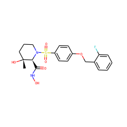 C[C@@]1(O)CCCN(S(=O)(=O)c2ccc(OCc3ccccc3F)cc2)[C@H]1C(=O)NO ZINC000028365004