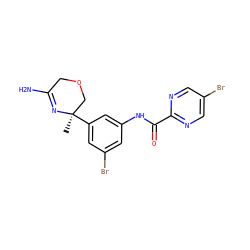 C[C@@]1(c2cc(Br)cc(NC(=O)c3ncc(Br)cn3)c2)COCC(N)=N1 ZINC000113657512