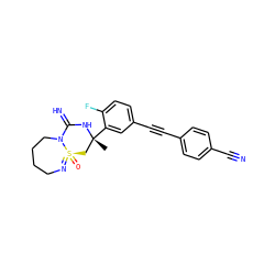 C[C@@]1(c2cc(C#Cc3ccc(C#N)cc3)ccc2F)C[S@@]2(=O)=NCCCCN2C(=N)N1 ZINC000653784827