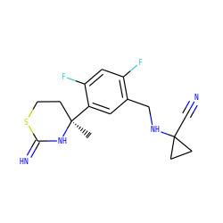 C[C@@]1(c2cc(CNC3(C#N)CC3)c(F)cc2F)CCSC(=N)N1 ZINC001772590927