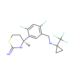 C[C@@]1(c2cc(CNC3(C(F)(F)F)CC3)c(F)cc2F)CCSC(=N)N1 ZINC000584905685