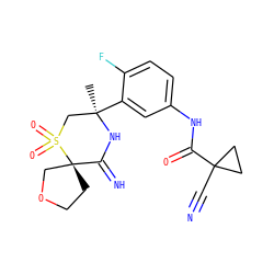 C[C@@]1(c2cc(NC(=O)C3(C#N)CC3)ccc2F)CS(=O)(=O)[C@]2(CCOC2)C(=N)N1 ZINC000147273816