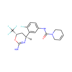 C[C@@]1(c2cc(NC(=O)N3CC=CCC3)ccc2F)C[C@@H](C(F)(F)F)OC(N)=N1 ZINC000223571296