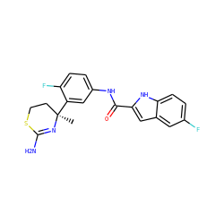 C[C@@]1(c2cc(NC(=O)c3cc4cc(F)ccc4[nH]3)ccc2F)CCSC(N)=N1 ZINC000096174354