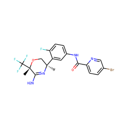 C[C@@]1(c2cc(NC(=O)c3ccc(Br)cn3)ccc2F)CO[C@@](C)(C(F)(F)F)C(N)=N1 ZINC000113656745