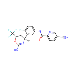 C[C@@]1(c2cc(NC(=O)c3ccc(C#N)cn3)ccc2F)C[C@@H](C(F)(F)F)OC(N)=N1 ZINC000095604697