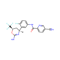 C[C@@]1(c2cc(NC(=O)c3ccc(C#N)cn3)ccc2F)C[C@H](C(F)(F)F)OC(N)=N1 ZINC000095602646