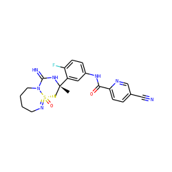 C[C@@]1(c2cc(NC(=O)c3ccc(C#N)cn3)ccc2F)C[S@]2(=O)=NCCCCN2C(=N)N1 ZINC000653803739