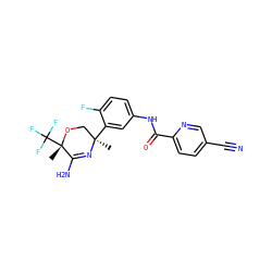 C[C@@]1(c2cc(NC(=O)c3ccc(C#N)cn3)ccc2F)CO[C@@](C)(C(F)(F)F)C(N)=N1 ZINC000113656411