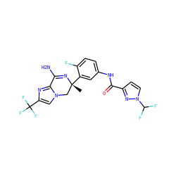C[C@@]1(c2cc(NC(=O)c3ccn(C(F)F)n3)ccc2F)Cn2cc(C(F)(F)F)nc2C(N)=N1 ZINC000095579992