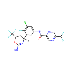 C[C@@]1(c2cc(NC(=O)c3cnc(C(F)F)cn3)cc(Cl)c2F)C[C@@H](C(F)(F)F)OC(N)=N1 ZINC000223554116
