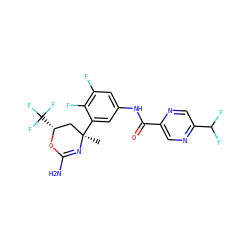 C[C@@]1(c2cc(NC(=O)c3cnc(C(F)F)cn3)cc(F)c2F)C[C@@H](C(F)(F)F)OC(N)=N1 ZINC000223557084