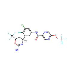 C[C@@]1(c2cc(NC(=O)c3cnc(OCC(F)(F)F)cn3)cc(Cl)c2F)C[C@@H](C(F)(F)F)OC(N)=N1 ZINC000223539440