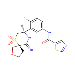 C[C@@]1(c2cc(NC(=O)c3cncs3)ccc2F)CS(=O)(=O)[C@]2(CCOC2)C(=N)N1 ZINC000147249750