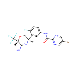 C[C@@]1(c2cc(NC(=O)c3ncc(Br)cn3)ccc2F)CO[C@@](C)(C(F)(F)F)C(N)=N1 ZINC000113657644