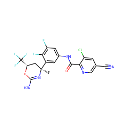 C[C@@]1(c2cc(NC(=O)c3ncc(C#N)cc3Cl)cc(F)c2F)C[C@@H](C(F)(F)F)OC(N)=N1 ZINC000221203321