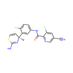 C[C@@]1(c2cc(NC(=O)c3ncc(C#N)cc3F)ccc2F)C=CSC(N)=N1 ZINC000147031996