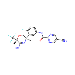 C[C@@]1(c2cc(NC(=O)c3ncc(C#N)cn3)ccc2F)CO[C@@](C)(C(F)(F)F)C(N)=N1 ZINC000113659478