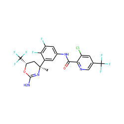 C[C@@]1(c2cc(NC(=O)c3ncc(C(F)(F)F)cc3Cl)cc(F)c2F)C[C@@H](C(F)(F)F)OC(N)=N1 ZINC000223539713