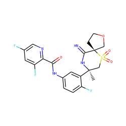 C[C@@]1(c2cc(NC(=O)c3ncc(F)cc3F)ccc2F)CS(=O)(=O)[C@]2(CCOC2)C(=N)N1 ZINC000147260936