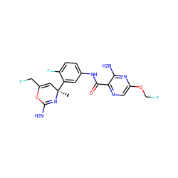 C[C@@]1(c2cc(NC(=O)c3ncc(OCF)nc3N)ccc2F)C=C(CF)OC(N)=N1 ZINC000148108441