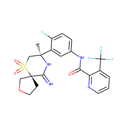 C[C@@]1(c2cc(NC(=O)c3ncccc3C(F)(F)F)ccc2F)CS(=O)(=O)[C@]2(CCOC2)C(=N)N1 ZINC000147259110