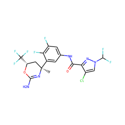 C[C@@]1(c2cc(NC(=O)c3nn(C(F)F)cc3Cl)cc(F)c2F)C[C@@H](C(F)(F)F)OC(N)=N1 ZINC000223525799