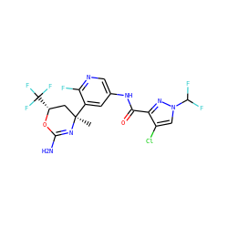 C[C@@]1(c2cc(NC(=O)c3nn(C(F)F)cc3Cl)cnc2F)C[C@@H](C(F)(F)F)OC(N)=N1 ZINC000221175554