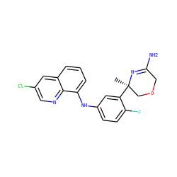 C[C@@]1(c2cc(Nc3cccc4cc(Cl)cnc34)ccc2F)COCC(N)=N1 ZINC000143020526