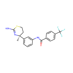 C[C@@]1(c2cccc(NC(=O)c3ccc(C(F)(F)F)cc3)c2)CCSC(N)=N1 ZINC000169686905