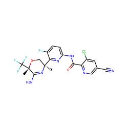 C[C@@]1(c2nc(NC(=O)c3ncc(C#N)cc3Cl)ccc2F)CO[C@@](C)(C(F)(F)F)C(N)=N1 ZINC000167387801