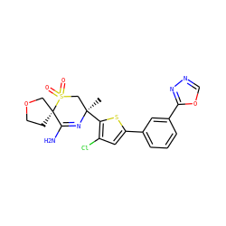 C[C@@]1(c2sc(-c3cccc(-c4nnco4)c3)cc2Cl)CS(=O)(=O)[C@@]2(CCOC2)C(N)=N1 ZINC000207741389