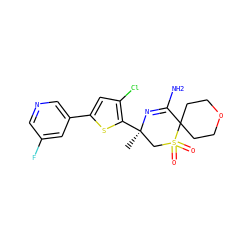 C[C@@]1(c2sc(-c3cncc(F)c3)cc2Cl)CS(=O)(=O)C2(CCOCC2)C(N)=N1 ZINC000217744185