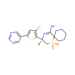 C[C@@]1(c2sc(-c3cncnc3)cc2Cl)CS(=O)(=O)C2(CCCCC2)C(N)=N1 ZINC000207731108