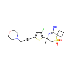 C[C@@]1(c2sc(C#CCN3CCOCC3)cc2Cl)CS(=O)(=O)C2(CCC2)C(N)=N1 ZINC000217747603