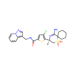 C[C@@]1(c2sc(C(=O)NCc3cnn4ccccc34)cc2Cl)CS(=O)(=O)C2(CCCCC2)C(N)=N1 ZINC000217748204