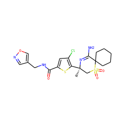 C[C@@]1(c2sc(C(=O)NCc3cnoc3)cc2Cl)CS(=O)(=O)C2(CCCCC2)C(N)=N1 ZINC000207747300