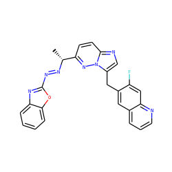 C[C@@H](/N=N/c1nc2ccccc2o1)c1ccc2ncc(Cc3cc4cccnc4cc3F)n2n1 ZINC000169694202