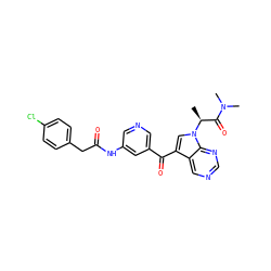 C[C@@H](C(=O)N(C)C)n1cc(C(=O)c2cncc(NC(=O)Cc3ccc(Cl)cc3)c2)c2cncnc21 ZINC000169707788