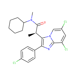 C[C@@H](C(=O)N(C)C1CCCCC1)c1c(-c2ccc(Cl)cc2)nc2c(Cl)cc(Cl)cn12 ZINC000013607415
