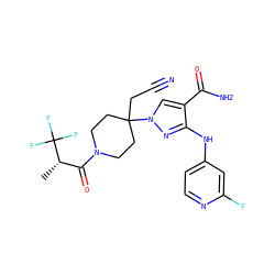 C[C@@H](C(=O)N1CCC(CC#N)(n2cc(C(N)=O)c(Nc3ccnc(F)c3)n2)CC1)C(F)(F)F ZINC000220975641