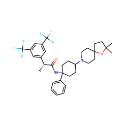 C[C@@H](C(=O)NC1(c2ccccc2)CCC(N2CCC3(CC2)CCC(C)(C)O3)CC1)c1cc(C(F)(F)F)cc(C(F)(F)F)c1 ZINC000003979812