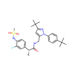 C[C@@H](C(=O)NCc1cc(C(C)(C)C)nn1-c1ccc(C(C)(C)C)cc1)c1ccc(NS(C)(=O)=O)c(F)c1 ZINC000113489099