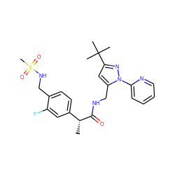 C[C@@H](C(=O)NCc1cc(C(C)(C)C)nn1-c1ccccn1)c1ccc(CNS(C)(=O)=O)c(F)c1 ZINC000113487652