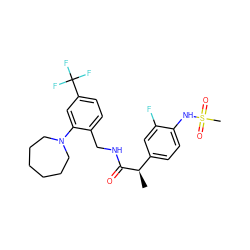 C[C@@H](C(=O)NCc1ccc(C(F)(F)F)cc1N1CCCCCC1)c1ccc(NS(C)(=O)=O)c(F)c1 ZINC000146245598