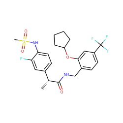 C[C@@H](C(=O)NCc1ccc(C(F)(F)F)cc1OC1CCCC1)c1ccc(NS(C)(=O)=O)c(F)c1 ZINC000145954803