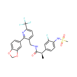 C[C@@H](C(=O)NCc1ccc(C(F)(F)F)nc1-c1ccc2c(c1)OCO2)c1ccc(NS(C)(=O)=O)c(F)c1 ZINC000146067407
