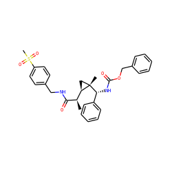 C[C@@H](C(=O)NCc1ccc(S(C)(=O)=O)cc1)[C@H]1C[C@]1(C)[C@H](NC(=O)OCc1ccccc1)c1ccccc1 ZINC000008829560